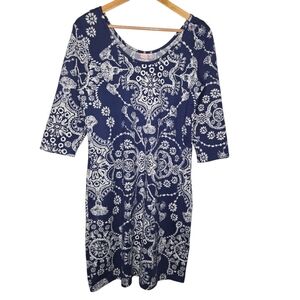 Persifor Womens Boho Floral Print Scoop Neck Jersey Shift Dress Size Large